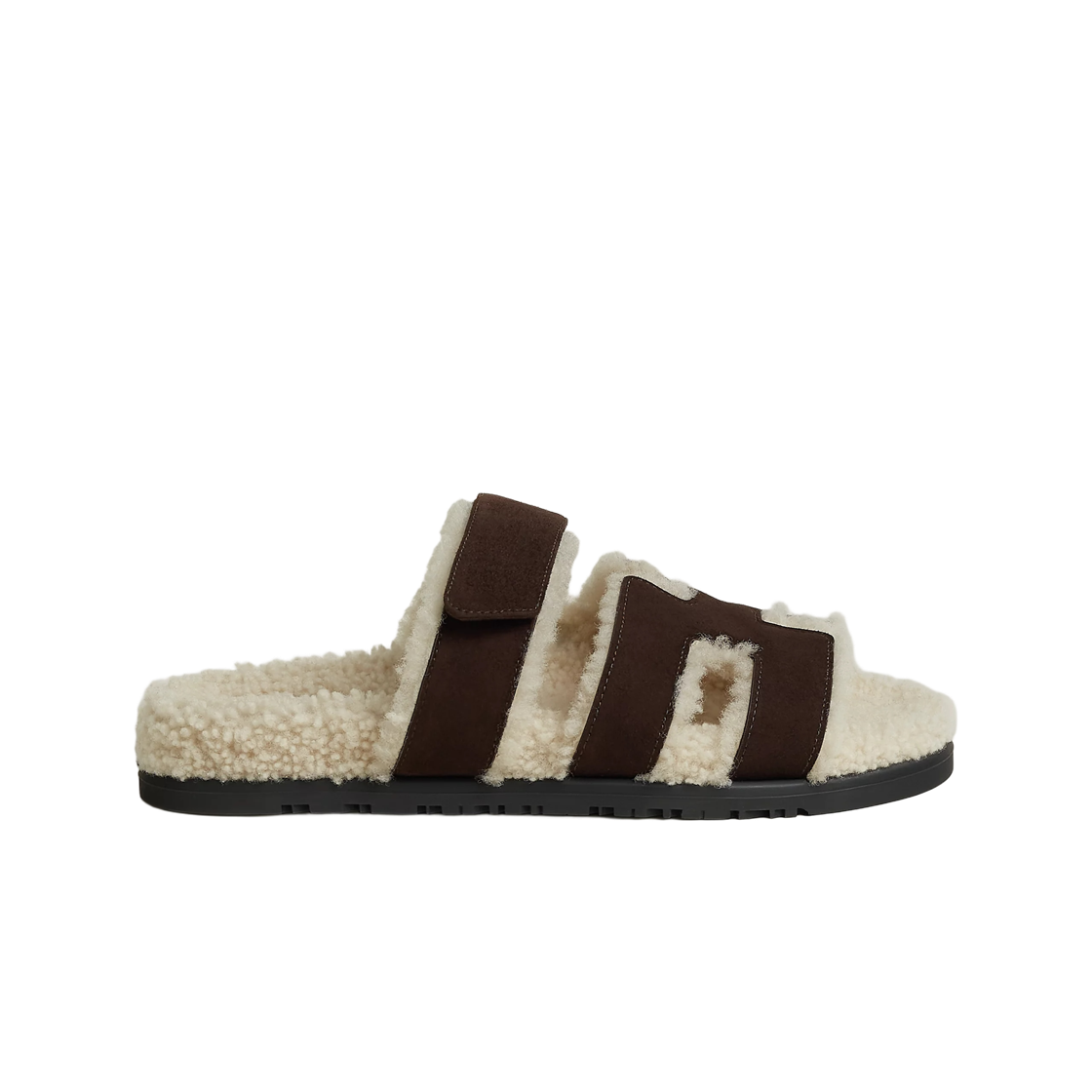 H222195ZME (W) Hermes Chypre Sandal Suede Goatskin Woolskin & Marron Ebene Ecru