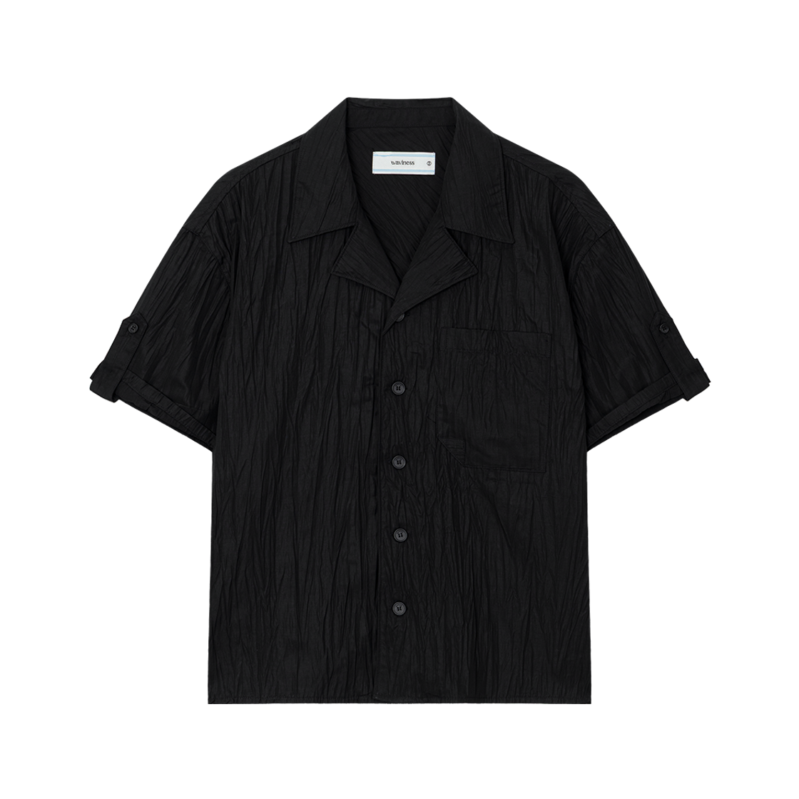 웨이비니스 크리즈드 오픈 카라 하프 셔츠 블랙(Waviness Creased Open Collar Half Shirts Black)