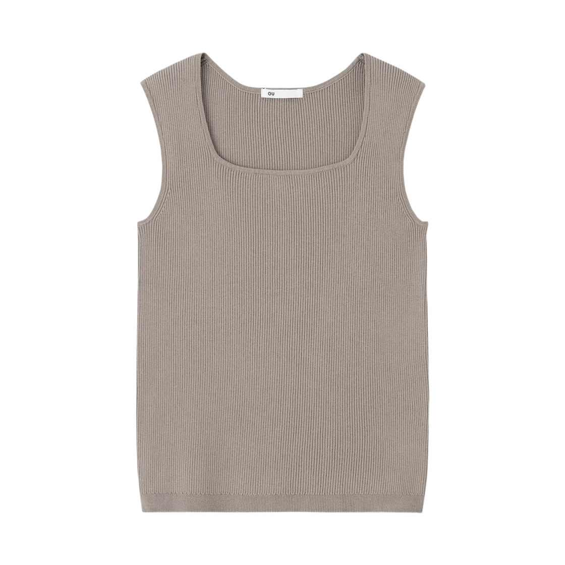 358779-34 (W) GU Rib Knit Square Neck Tank Top Brown