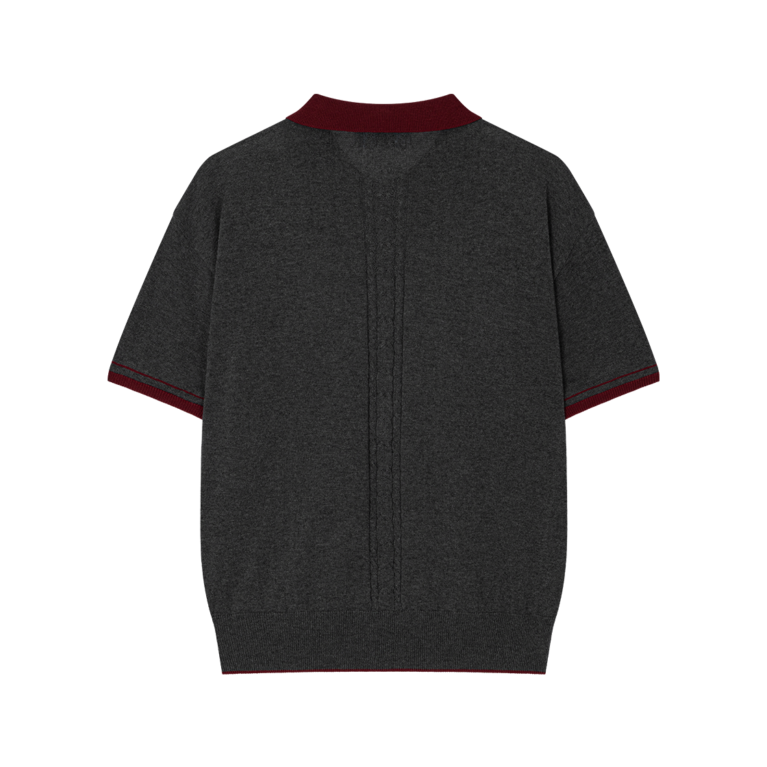 웨이비니스 악센트 카라 폴로 니트 차콜 버건디(Waviness Accent Collar Polo Knit Charcoal Burgundy) - 2