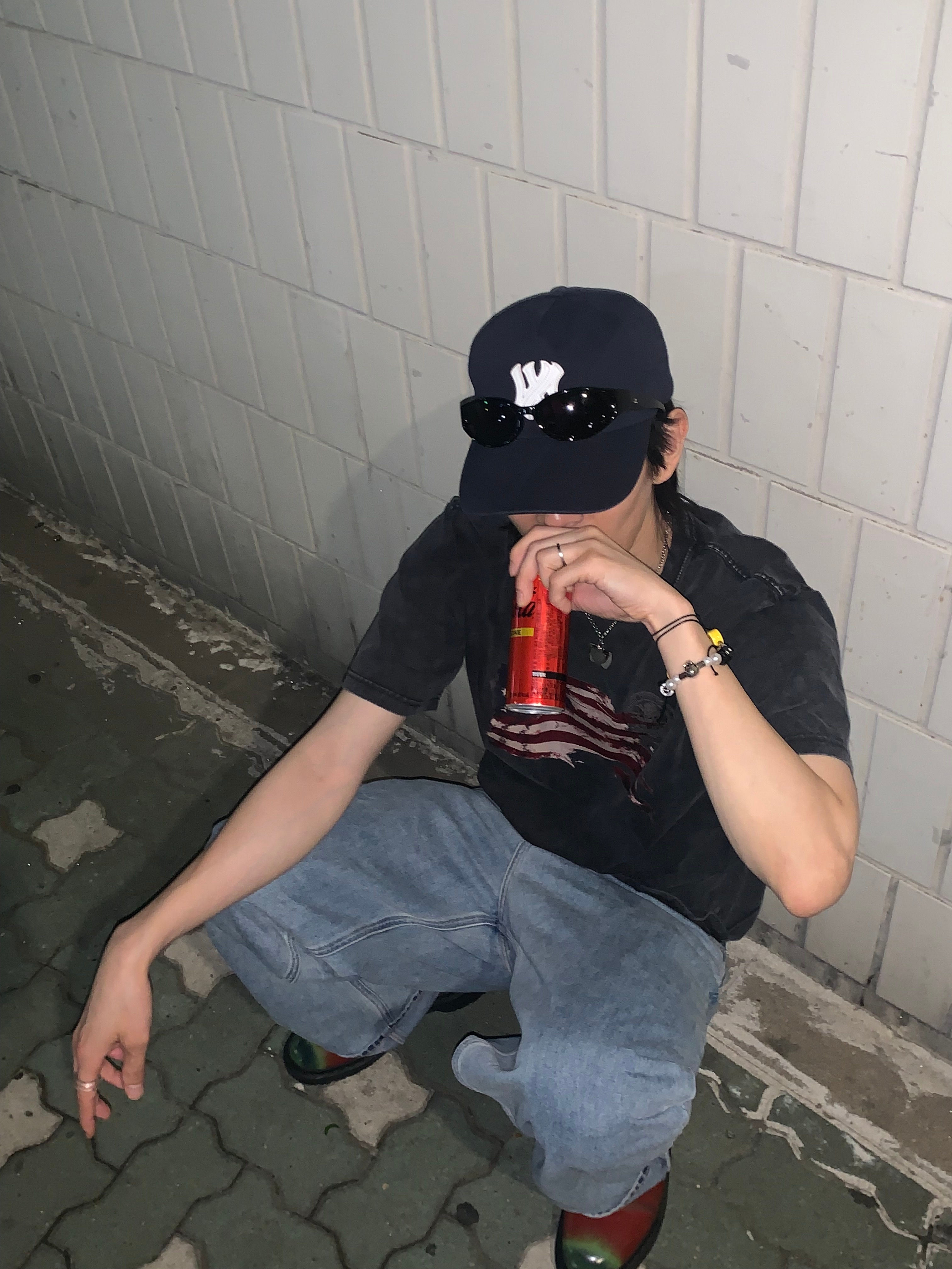 Farfromwhat Far Patch Logo Cap Navy, (W) Hysteric Glamour On Skull Pick Necklace Silver 착용 스타일 - 3