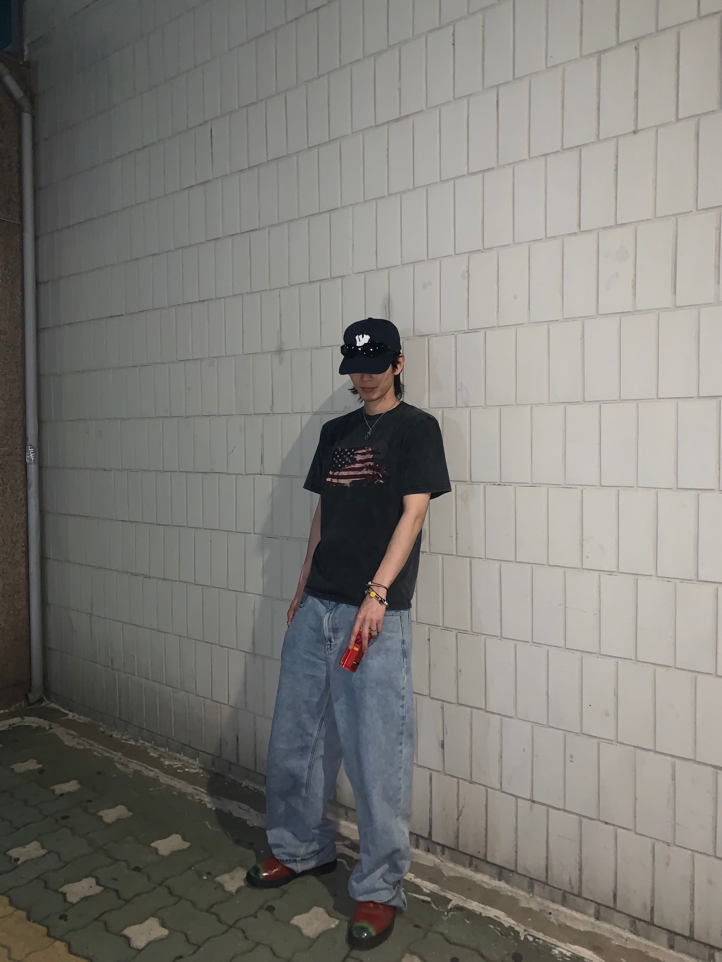 Farfromwhat Far Patch Logo Cap Navy, (W) Hysteric Glamour On Skull Pick Necklace Silver 착용 스타일 - 1
