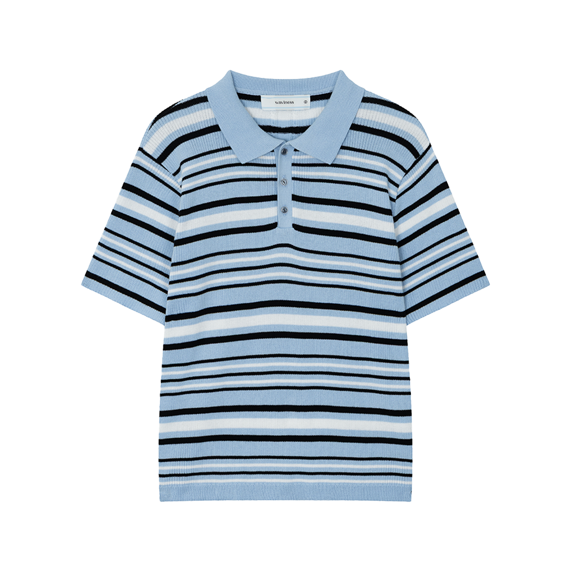 웨이비니스 멀티 스트라이프 폴로 니트 스카이 블루(Waviness Multi Stripe Polo Knit Sky Blue)