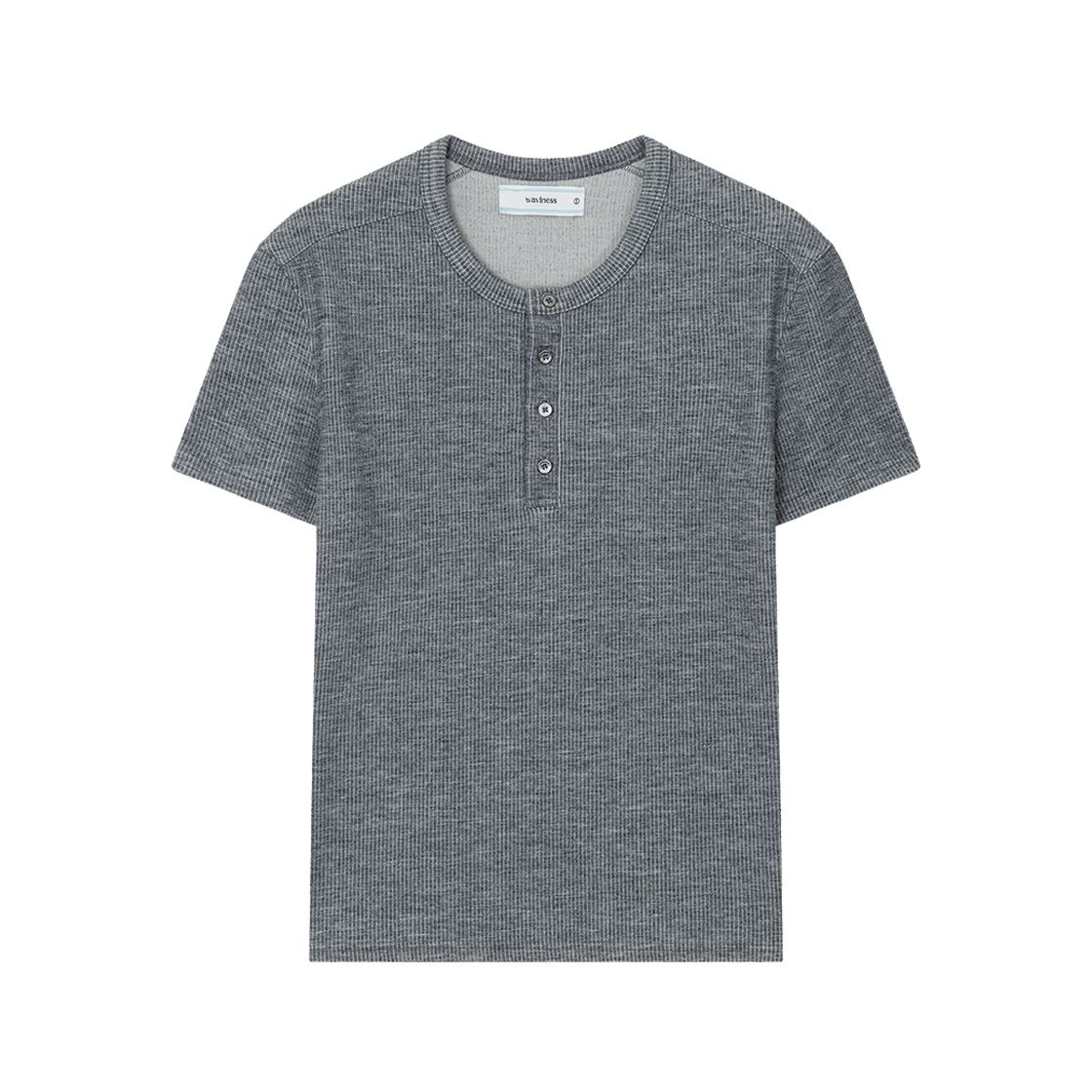 웨이비니스 리브드 레이어드 헨리넥 티셔츠 라이트 그레이(Waviness Ribbed Layered Henley-neck T-shirts Light Grey)