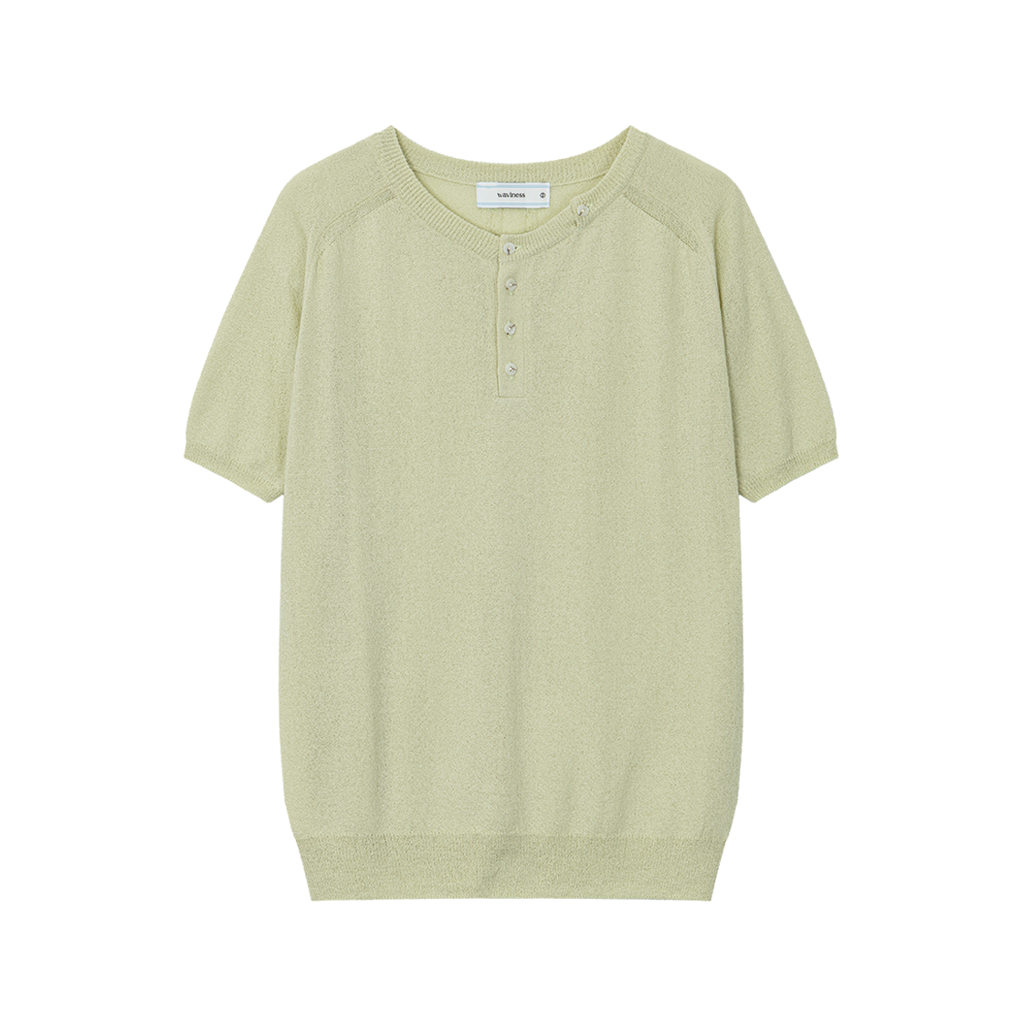 웨이비니스 새들 라인 헨리넥 하프 니트 멜란지 라임(Waviness Saddle Line Henley-neck Half Knit Melange Lime)