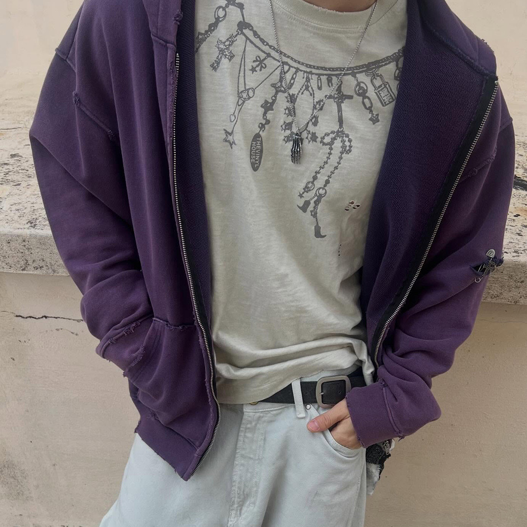 Thevinylhouse Necklace Vintage Slub Tee Beige 착용 스타일