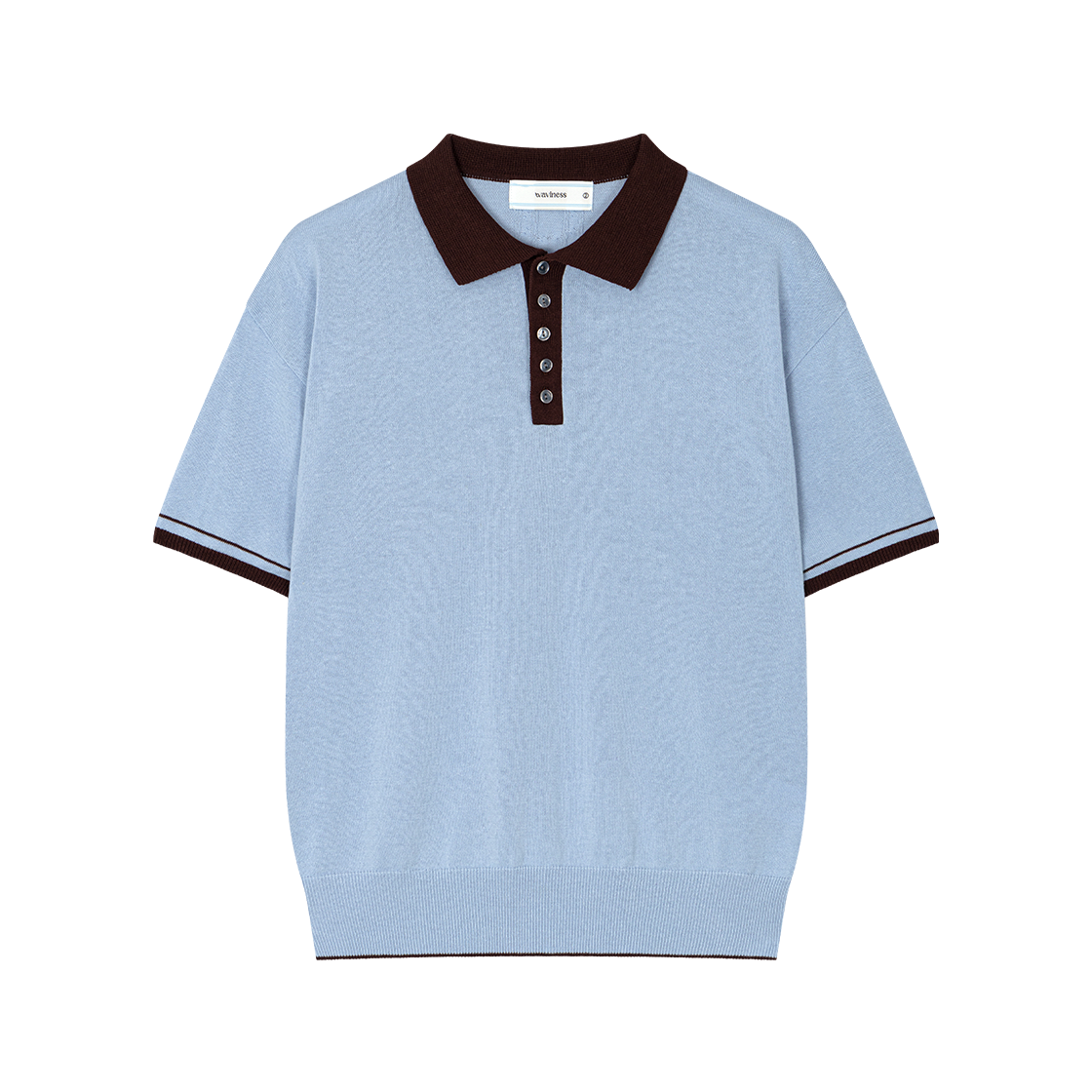 웨이비니스 악센트 카라 폴로 니트 블루 브라운(Waviness Accent Collar Polo Knit Blue Brown)