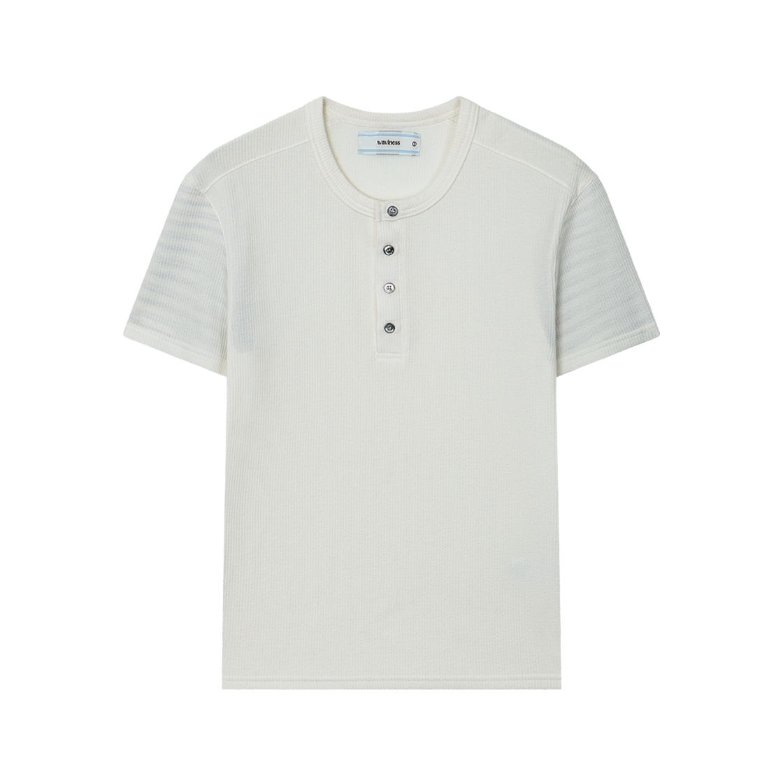 웨이비니스 리브드 레이어드 헨리넥 티셔츠 화이트(Waviness Ribbed Layered Henley-neck T-shirts White)