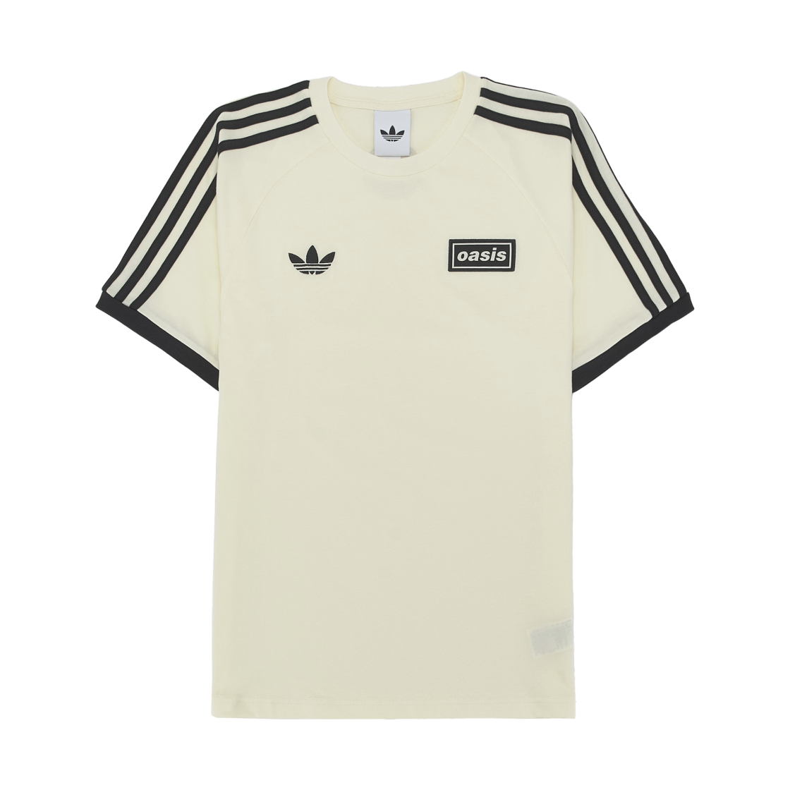 아디다스 x 오아시스 투어 3-스트라이프 티셔츠 크림 화이트 - KR 사이즈(Adidas x Oasis Tour 3-Stripes T-Shirt Clear Sky Cream White - KR Sizing)