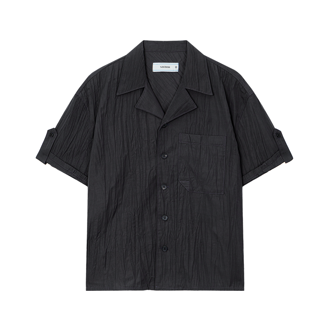 웨이비니스 크리즈드 오픈 카라 하프 셔츠 차콜(Waviness Creased Open Collar Half Shirts Charcoal)