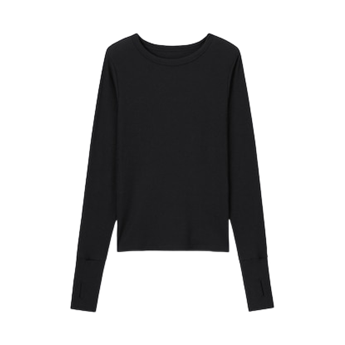 358044-09 (W) GU Warm Rib Crew Neck Long Sleeve T-Shirt Black
