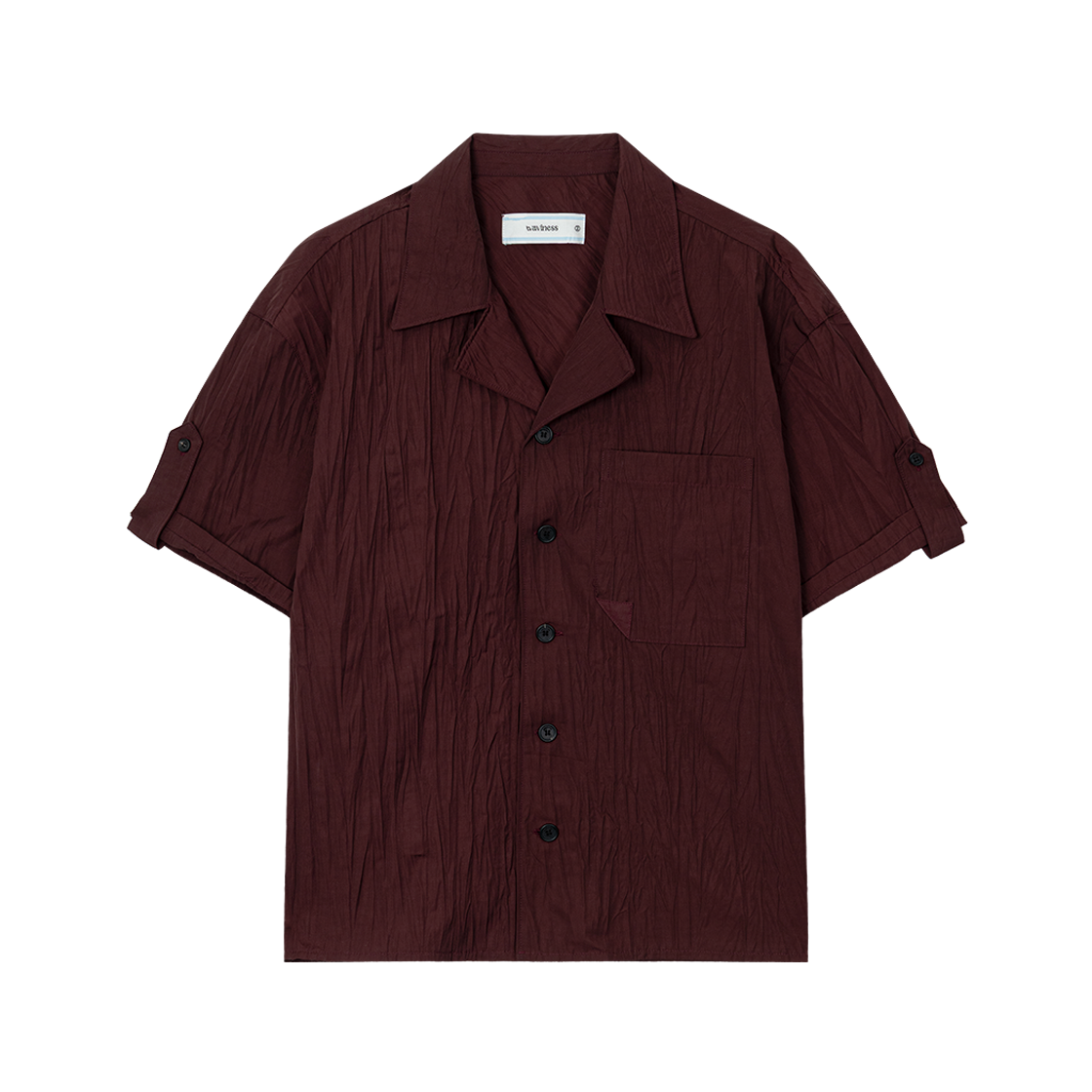 웨이비니스 크리즈드 오픈 카라 하프 셔츠 버건디(Waviness Creased Open Collar Half Shirts Burgundy)