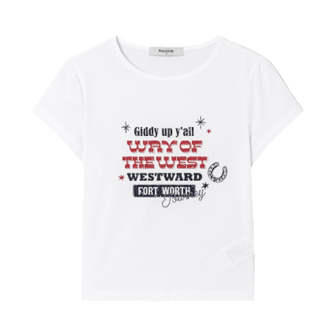 125442MQA1 (W) 8seconds Western Print Cropped T-Shirt White