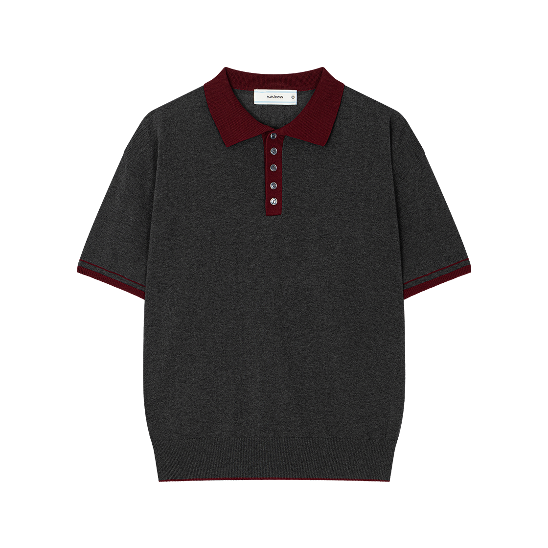 웨이비니스 악센트 카라 폴로 니트 차콜 버건디(Waviness Accent Collar Polo Knit Charcoal Burgundy)