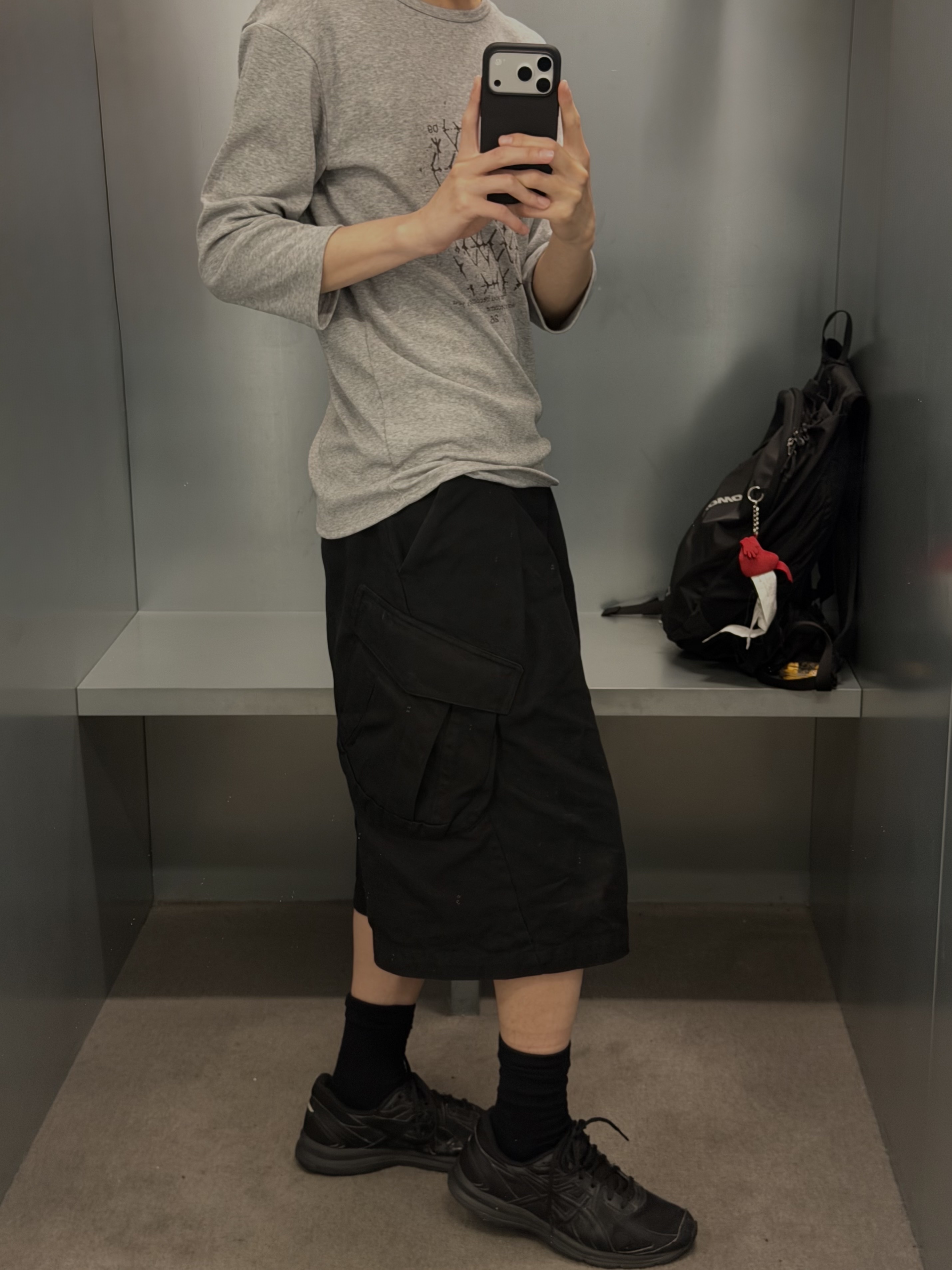 Sansan Gear Lattice T-Shirt Melange Grey, Sansan Gear Capri Pants Black_26SS 착용 스타일 - 2