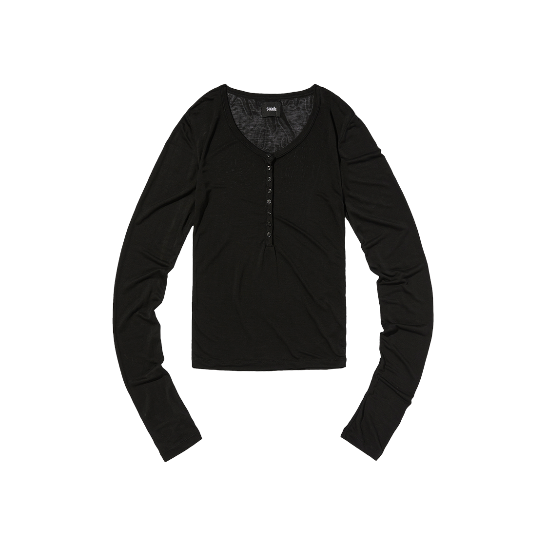 스웨이드 시어 슬림 헨리넥 블랙(Suade Sheer Slim Henley Neck Black)
