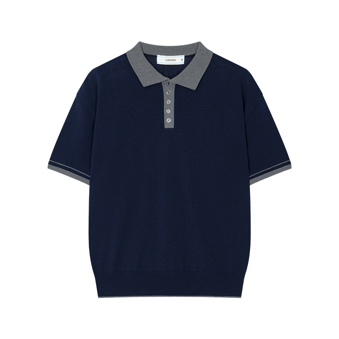 웨이비니스 악센트 카라 폴로 니트 네이비 그레이(Waviness Accent Collar Polo Knit Navy Grey)