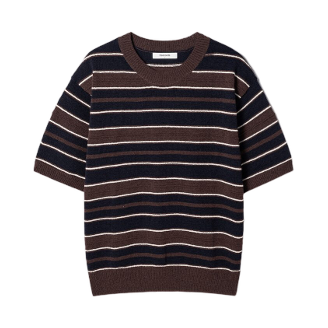 425451LY7D 8seconds Boucle Multistripe Short Sleeve Knit Brown