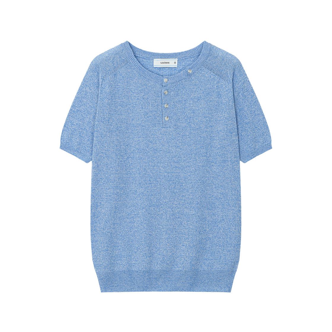 웨이비니스 새들 라인 헨리넥 하프 니트 멜란지 블루(Waviness Saddle Line Henley-neck Half Knit Melange Blue)