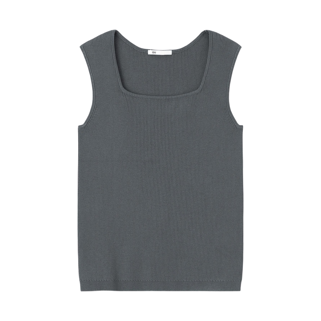 358779-08 (W) GU Rib Knit Square Neck Tank Top Dark Gray