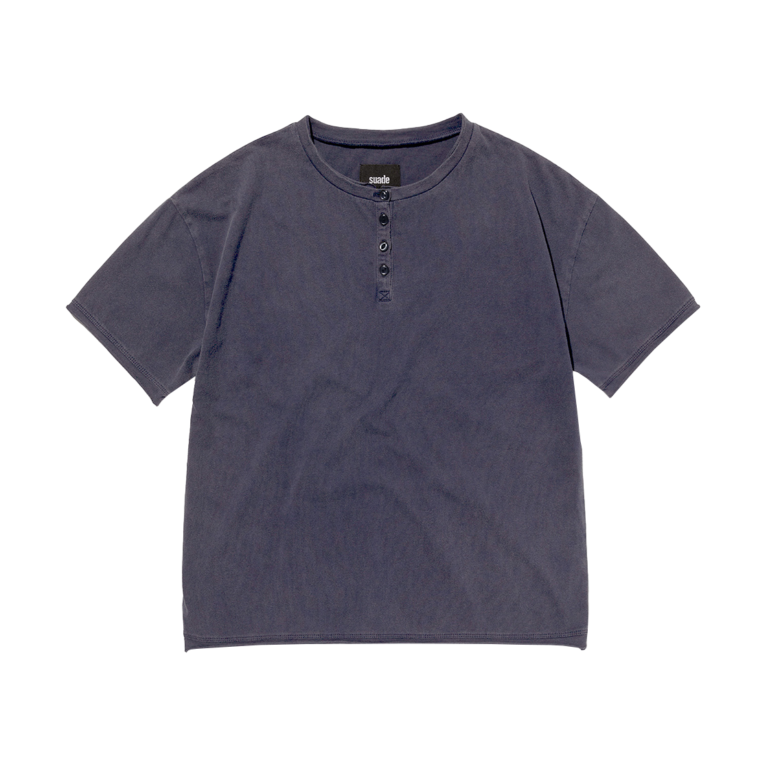 스웨이드 워시드 헨리넥 티 워싱 네이비(Suade Washed Henley Neck Tee Washing Navy)