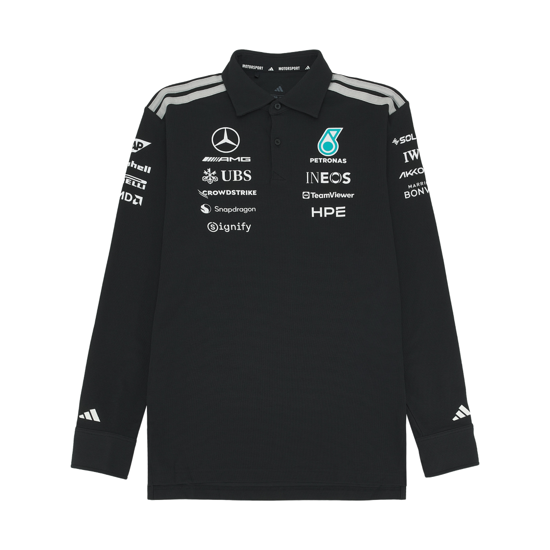 아디다스 x 메르세데스 AMG 페트로나스 F1 팀 엔지니어 롱슬리브 폴로 블랙 - KR 사이즈 (논 마킹 버전)(Adidas x Mercedes AMG Petronas F1 Team Engineer Long Sleeve Polo Black - KR Sizing (Non Marking Ver.)) - 1