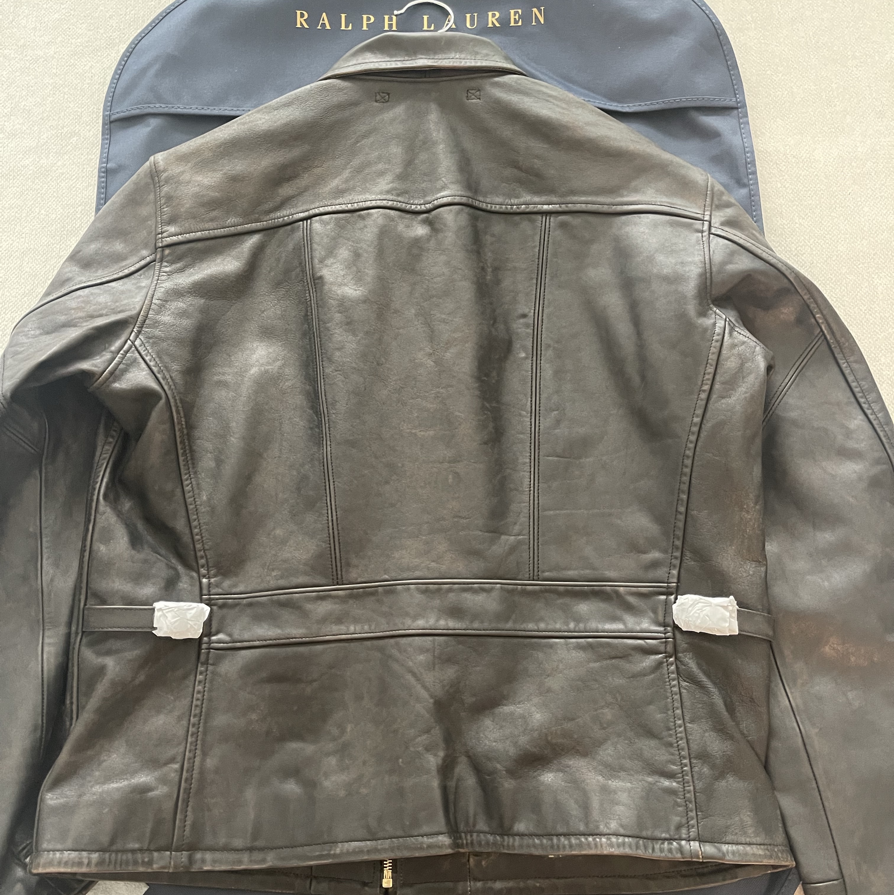 Double RL Leather Jacket Black Over Brown 착용 스타일 - 4