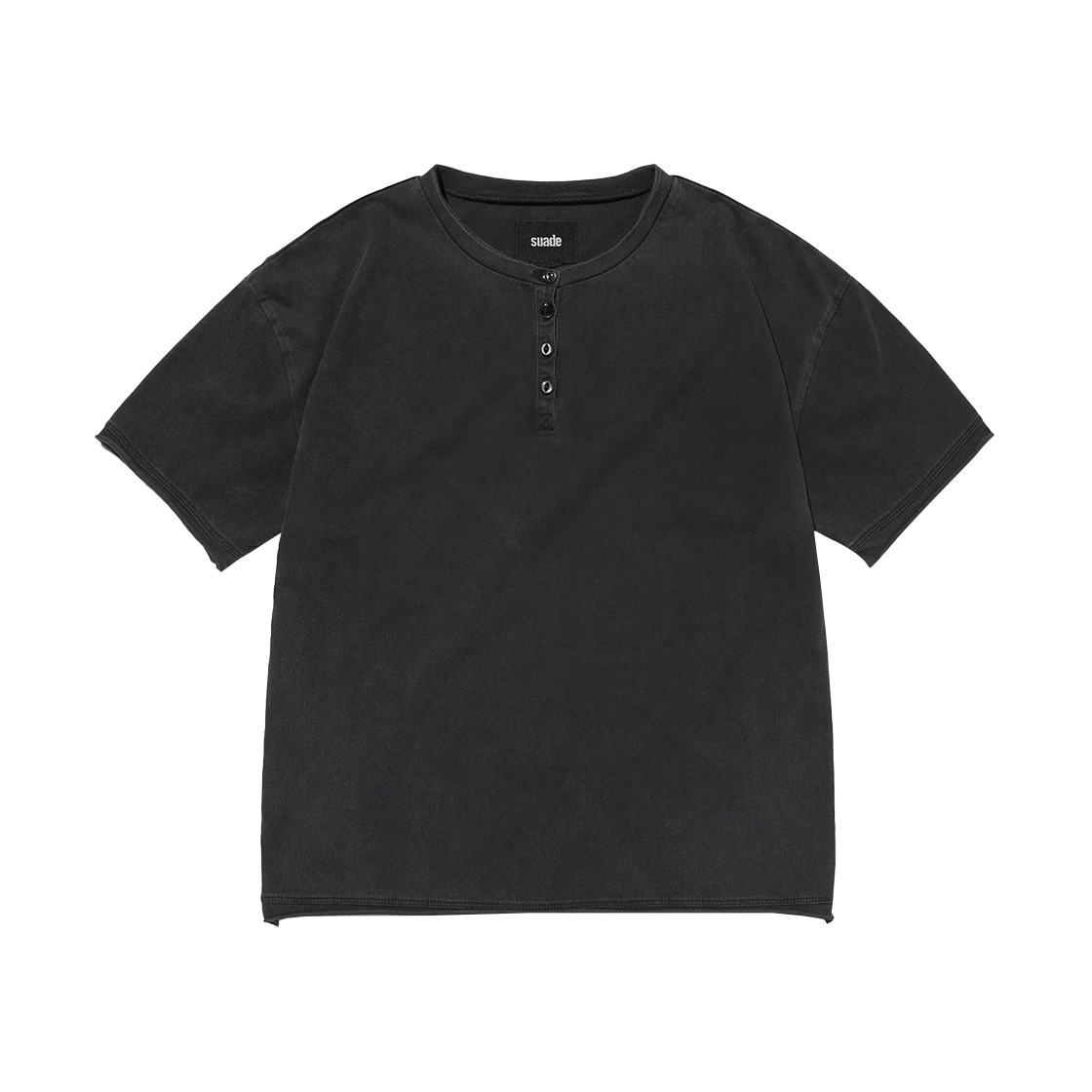 스웨이드 워시드 헨리넥 티 워싱 블랙(Suade Washed Henley Neck Tee Washing Black)