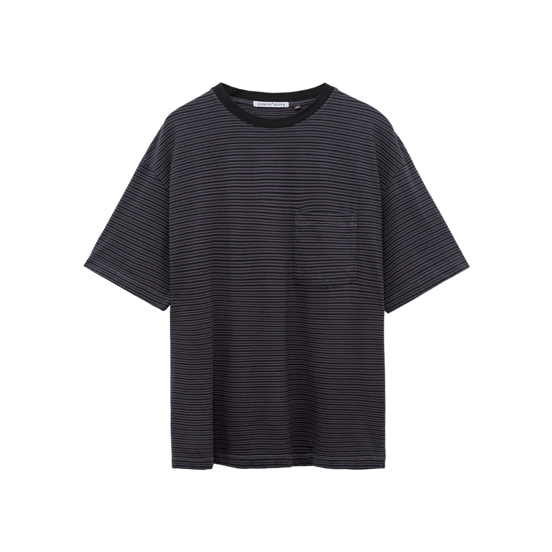 폴리테루 휴먼인덱스 휴먼 스트라이프 포켓 1/2 티셔츠 퍼플(Polyteru Human Index Human Striped Pocket 1/2 T-Shirt Purple)