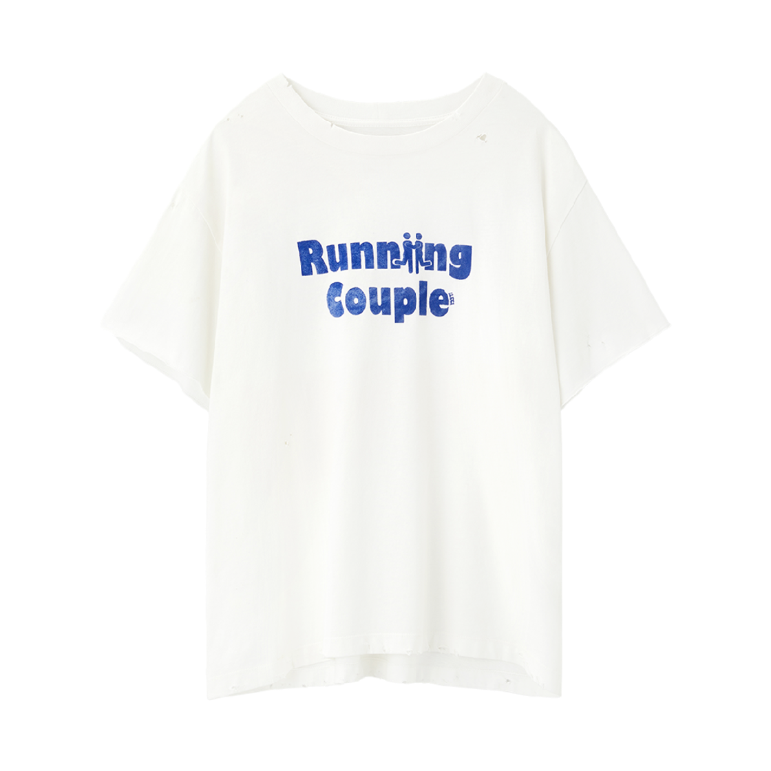 리지 빈티지 이펙트 러닝 커플 티셔츠 화이트(LLEGE Vintage Effect Running Couple T-Shirt White)