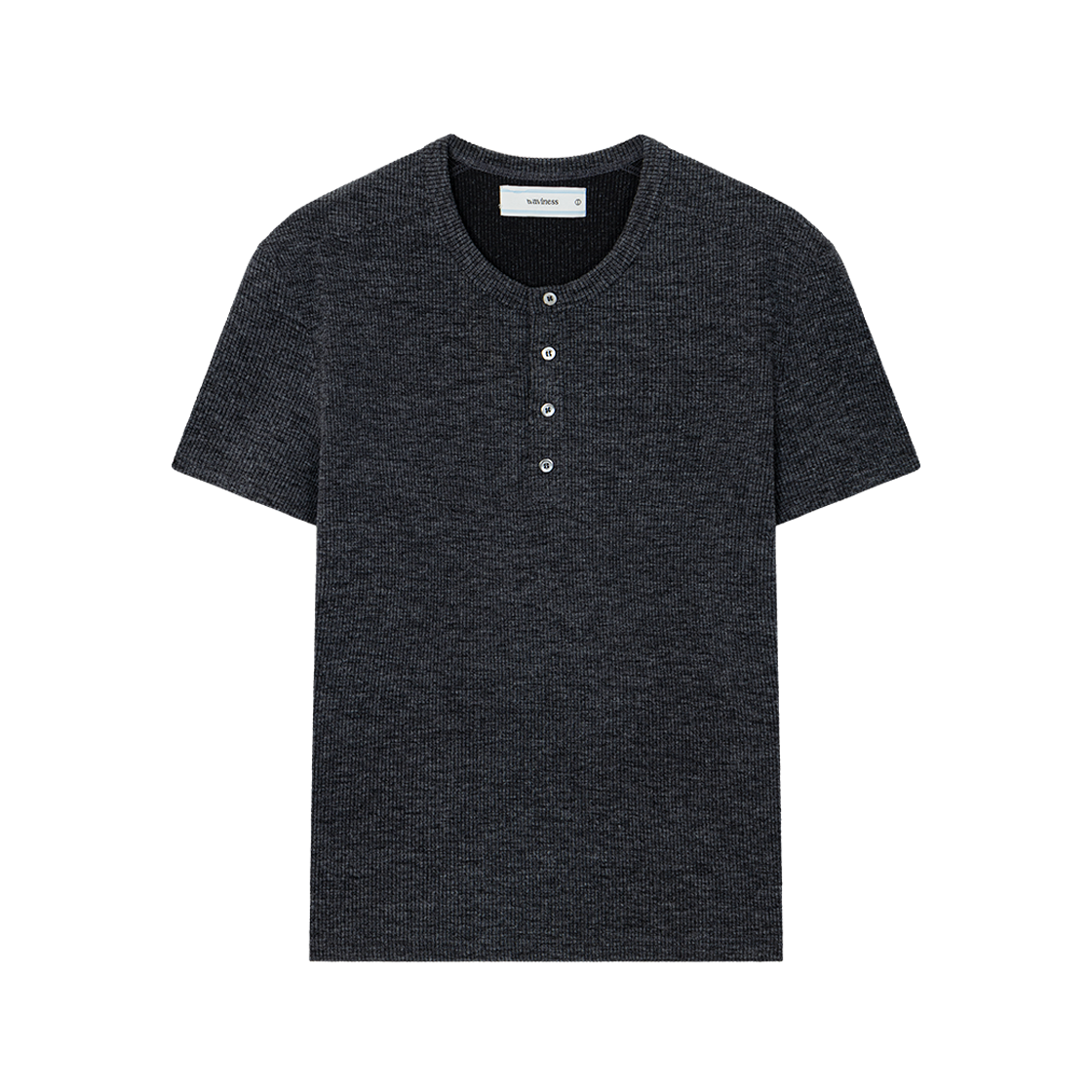 웨이비니스 리브드 레이어드 헨리넥 티셔츠 차콜(Waviness Ribbed Layered Henley-neck T-shirts Charcoal)