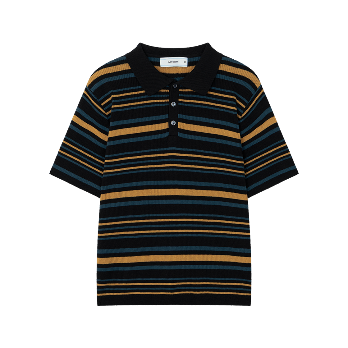 웨이비니스 멀티 스트라이프 폴로 니트 블랙(Waviness Multi Stripe Polo Knit Black)