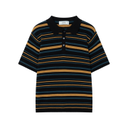 Waviness Multi Stripe Polo Knit Black