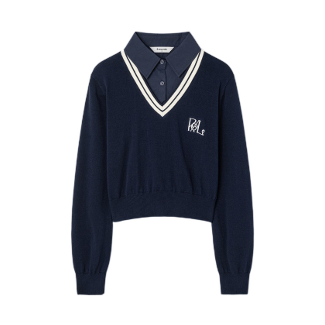 165351DQ3R (W) 8seconds Collar Layered Cropped Knit Navy