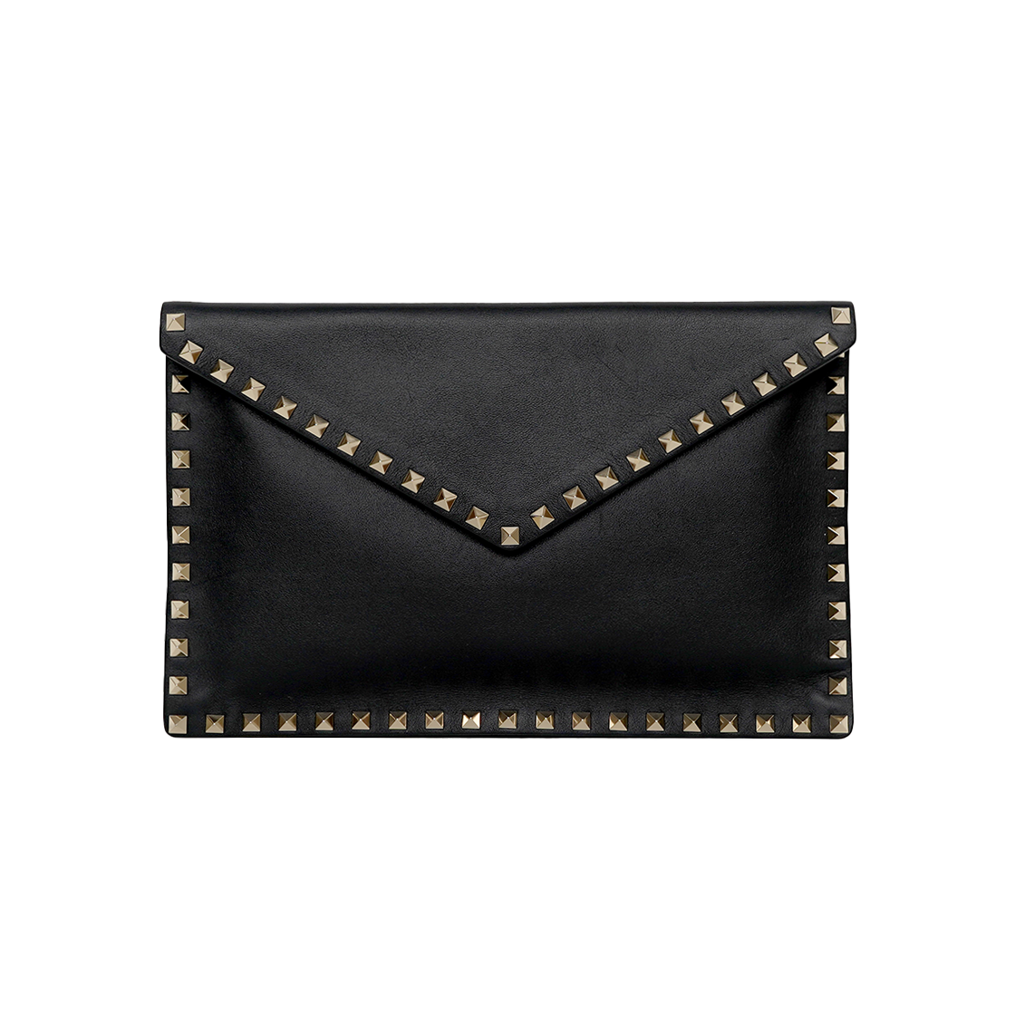 ITLSGV2Q7JSI Valentino Gold Rockstud Envelope Clutch Bag Black