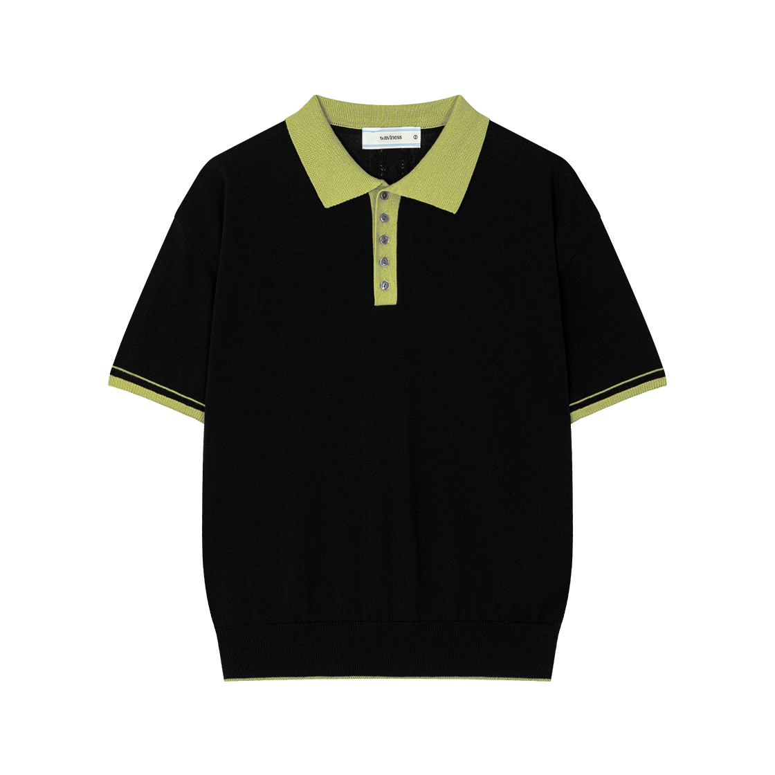 웨이비니스 악센트 카라 폴로 니트 블랙 그린(Waviness Accent Collar Polo Knit Black Green)