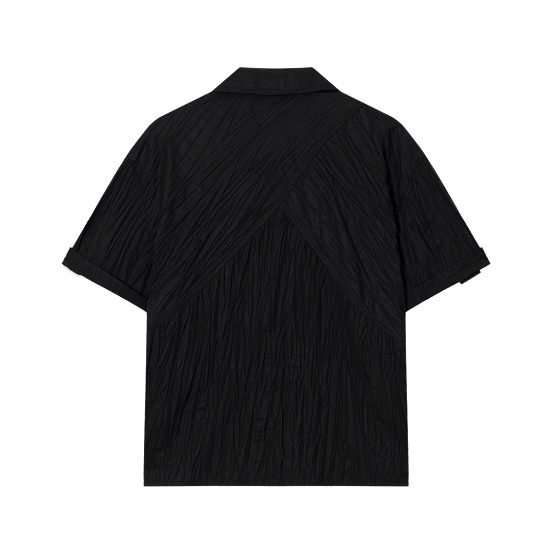 웨이비니스 크리즈드 오픈 카라 하프 셔츠 블랙(Waviness Creased Open Collar Half Shirts Black) - 2