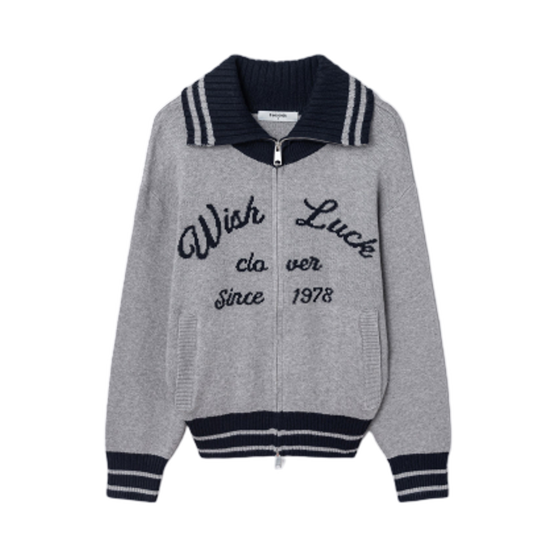 35515ALY52 (W) 8seconds Collar Color Lettering Cardigan Light Gray Silver