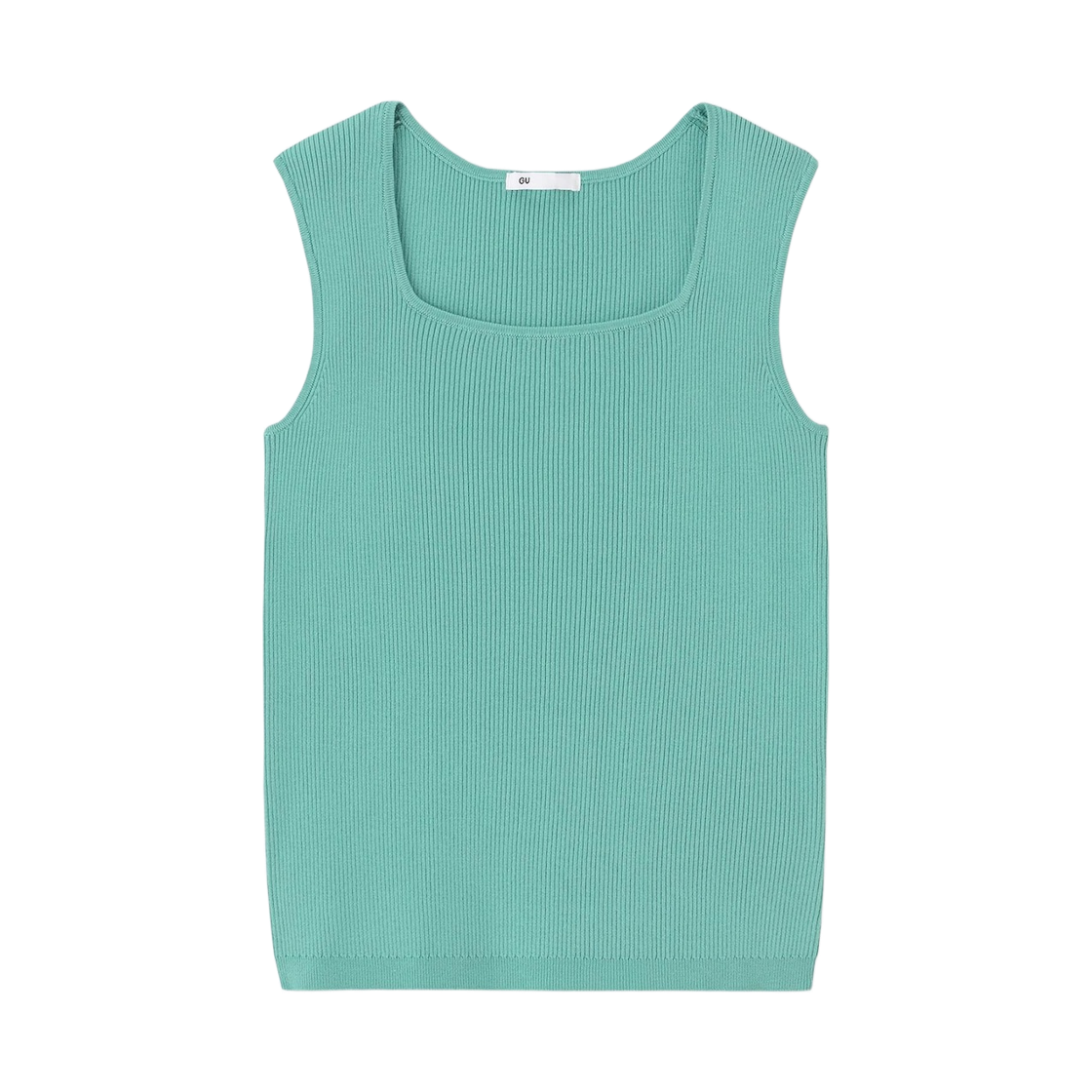 358779-54 (W) GU Rib Knit Square Neck Tank Top Green
