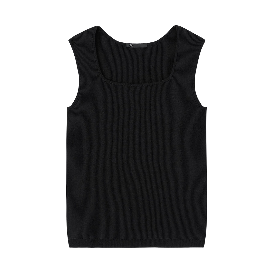 358779-09 (W) GU Rib Knit Square Neck Tank Top Black