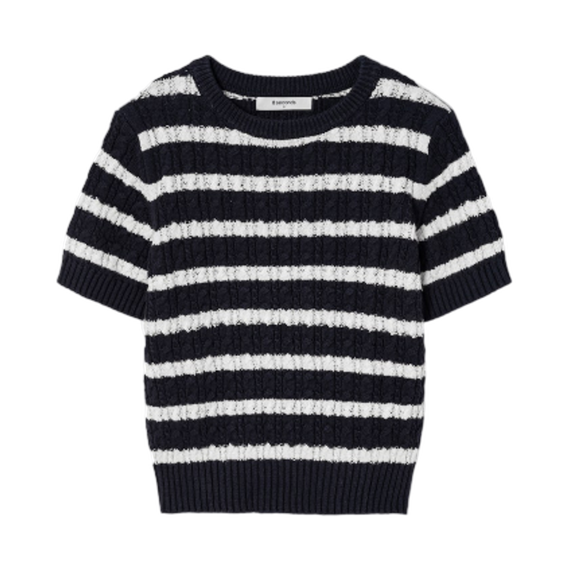 355351LY3R (W) 8seconds Cable Stripe Short Sleeve Pullover Navy