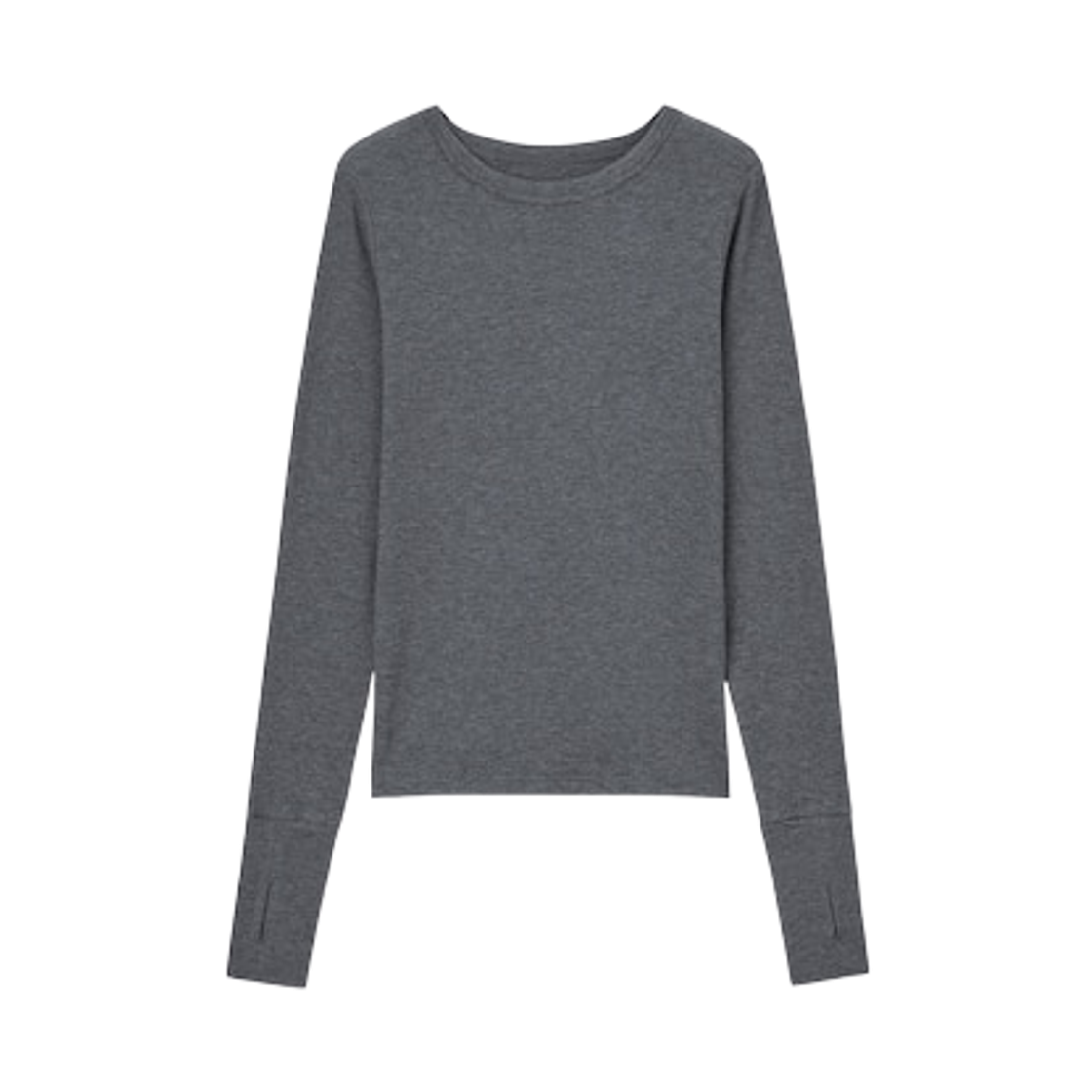 358044-08 (W) GU Warm Rib Crew Neck Long Sleeve T-Shirt Dark Gray