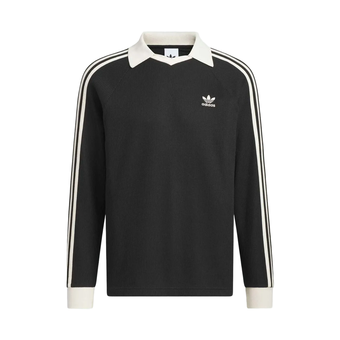 KQ6866 Adidas Waffle Long Sleeve Polo T-Shirt Black - KR Sizing