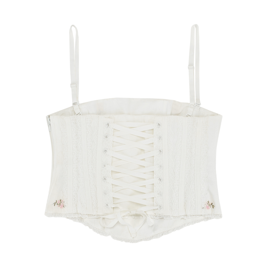 (W) 글로니 레이스 로즈 코르셋 탑 화이트((W) Glowny Lace Rose Corset Top White) - 2