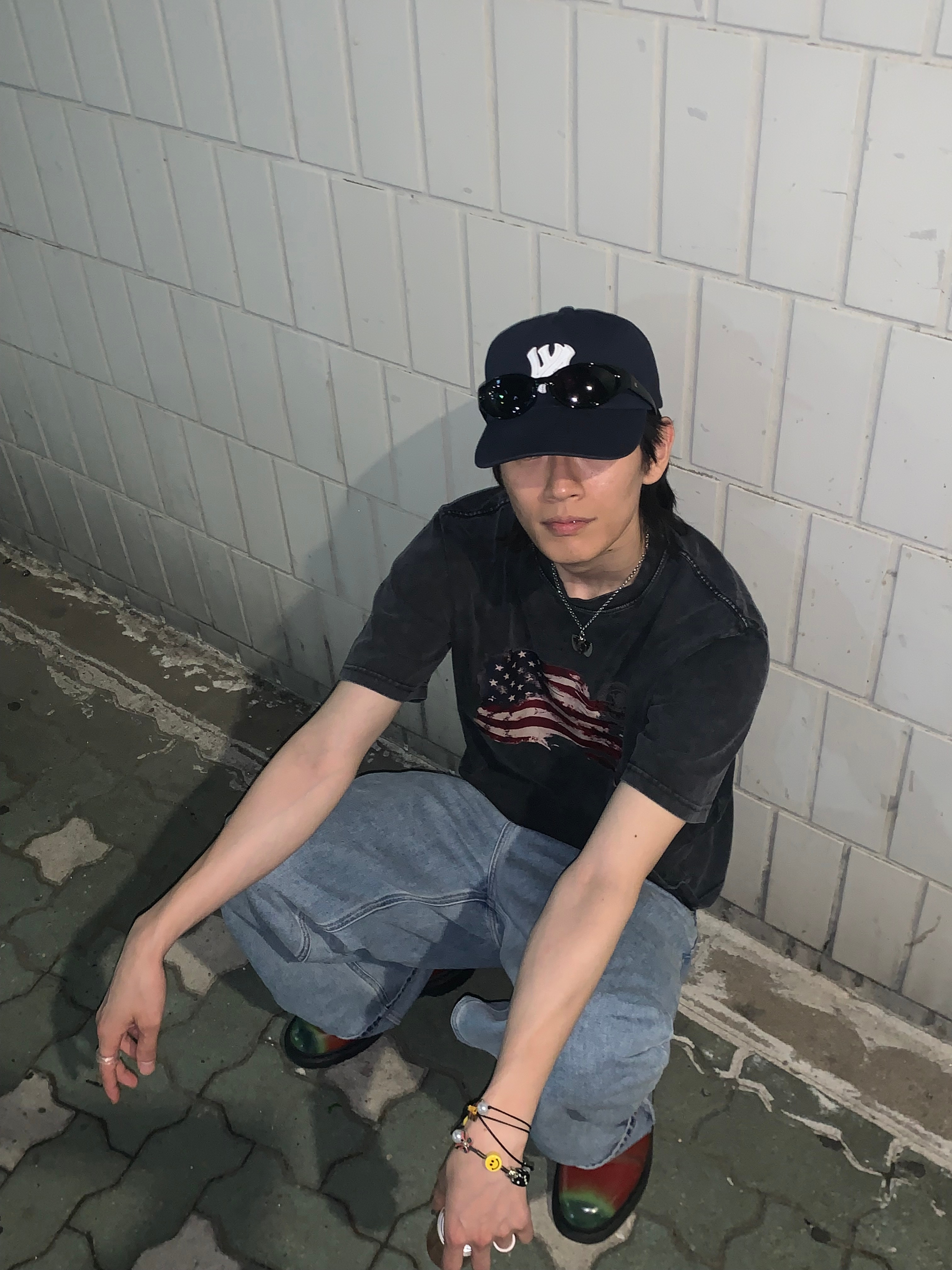 Farfromwhat Far Patch Logo Cap Navy, (W) Hysteric Glamour On Skull Pick Necklace Silver 착용 스타일 - 2
