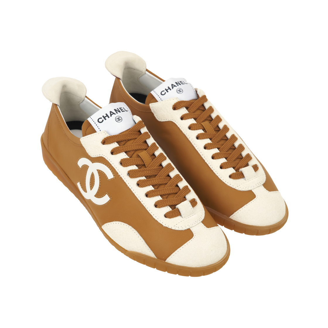 (W) 샤넬 스니커즈 카프스킨 & 엠보스드 스웨이드 카프스킨 라이트 브라운 화이트((W) Chanel Sneakers Calfskin & Embossed Suede Calfskin Light Brown White) - 4