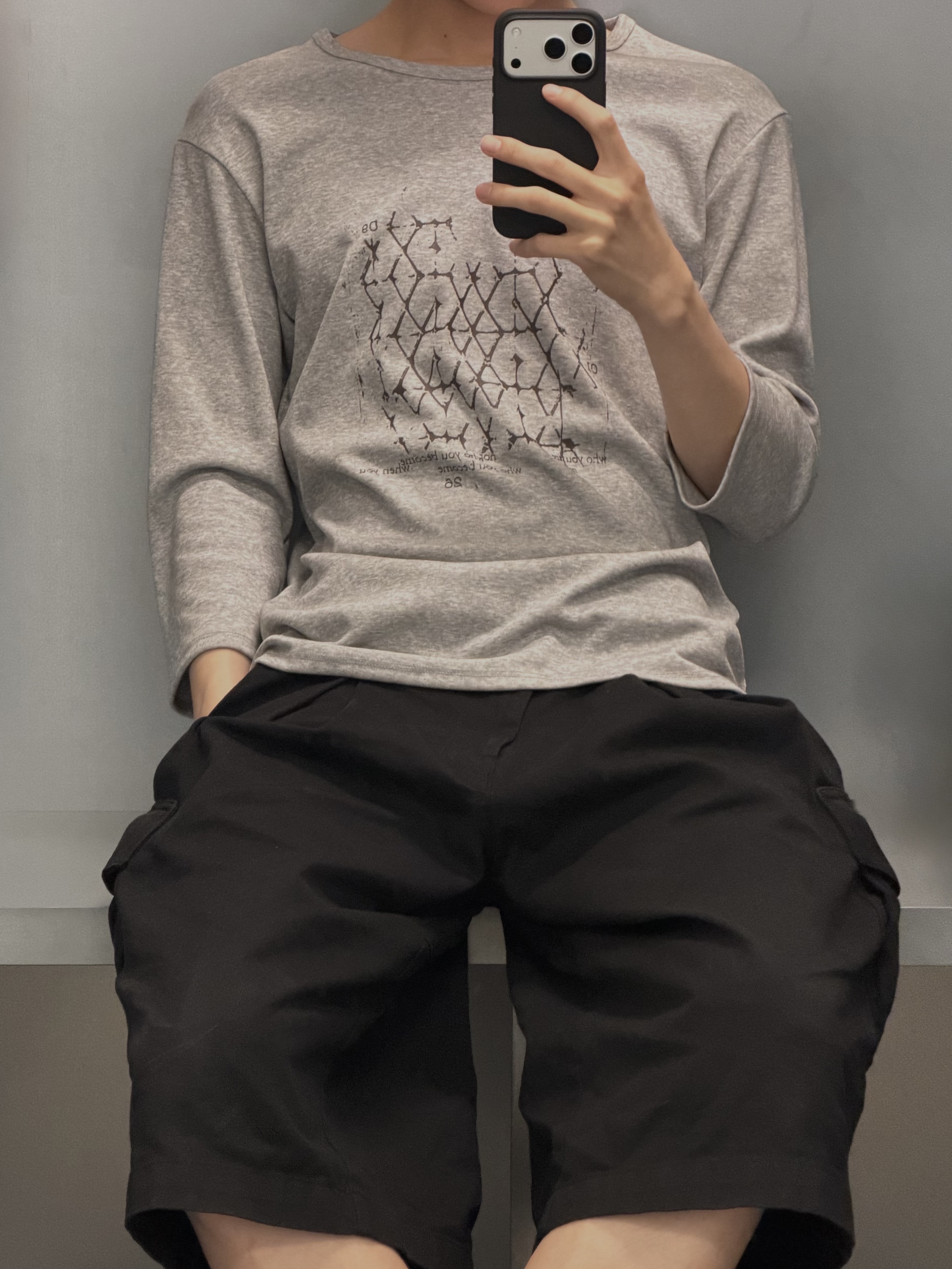Sansan Gear Lattice T-Shirt Melange Grey, Sansan Gear Capri Pants Black_26SS 착용 스타일 - 4