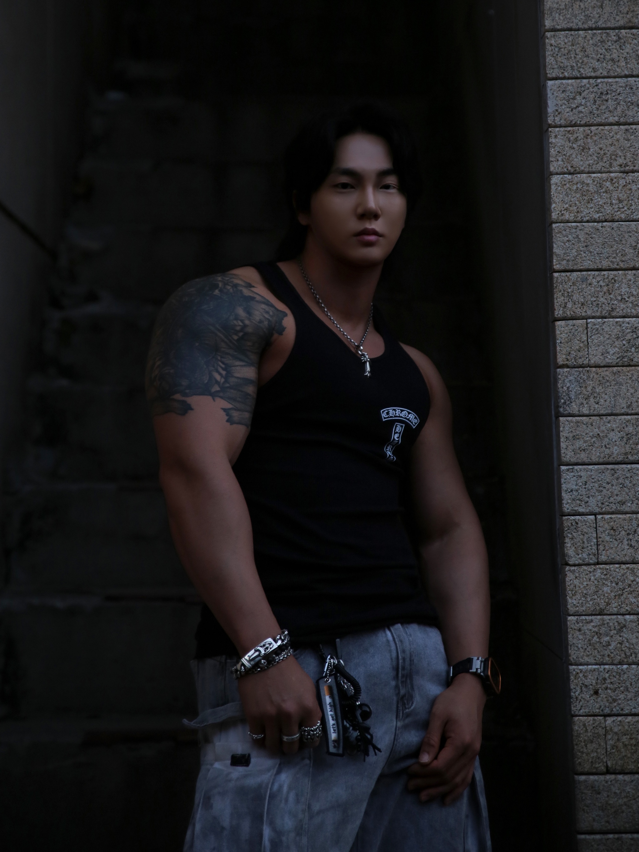 Chrome Hearts Cross T-Bar Logo Tank Top Black, Hansroom Chrome Hearts Dagger ID Fancy Bracelet 착용 스타일 - 3