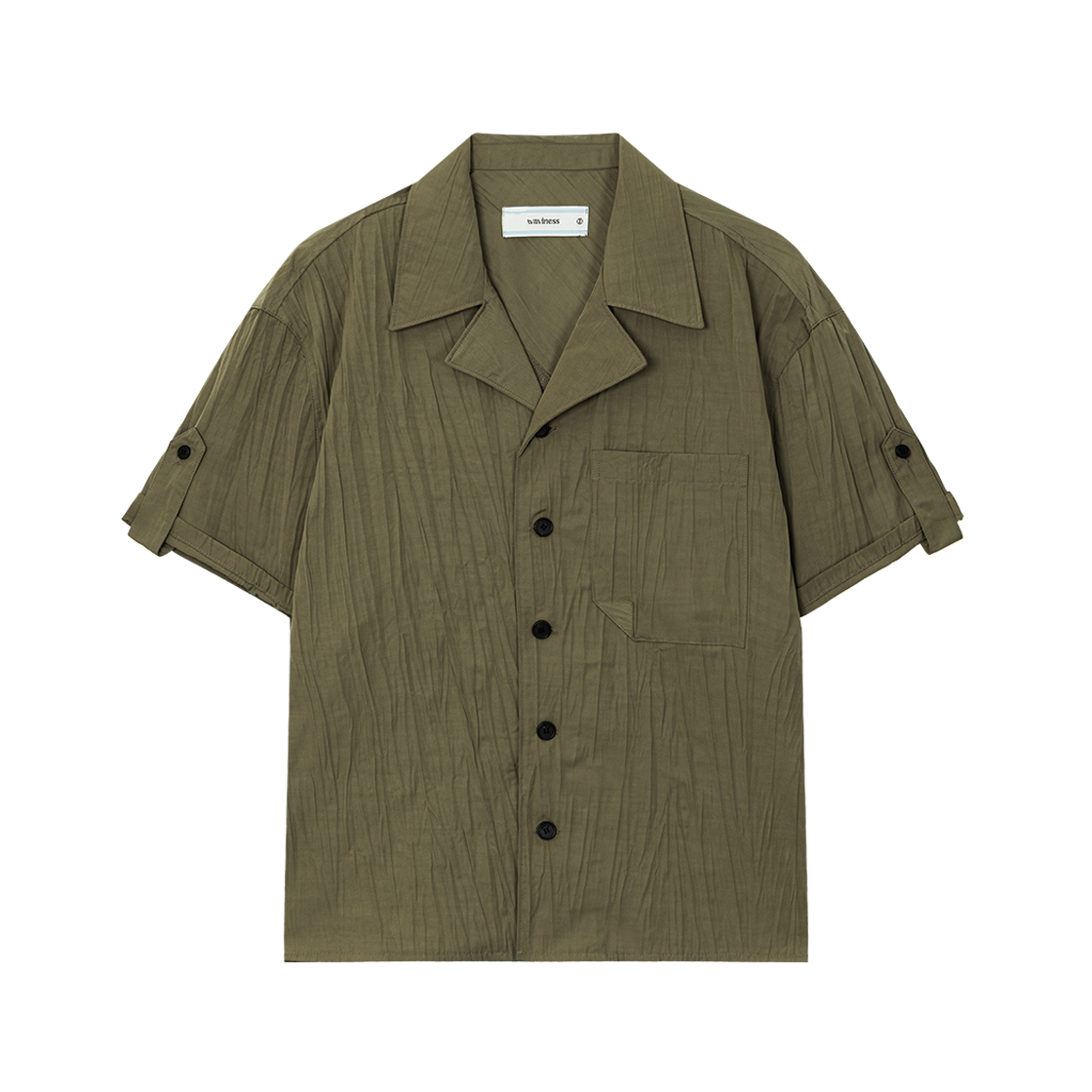 웨이비니스 크리즈드 오픈 카라 하프 셔츠 머스타드(Waviness Creased Open Collar Half Shirts Mustard)