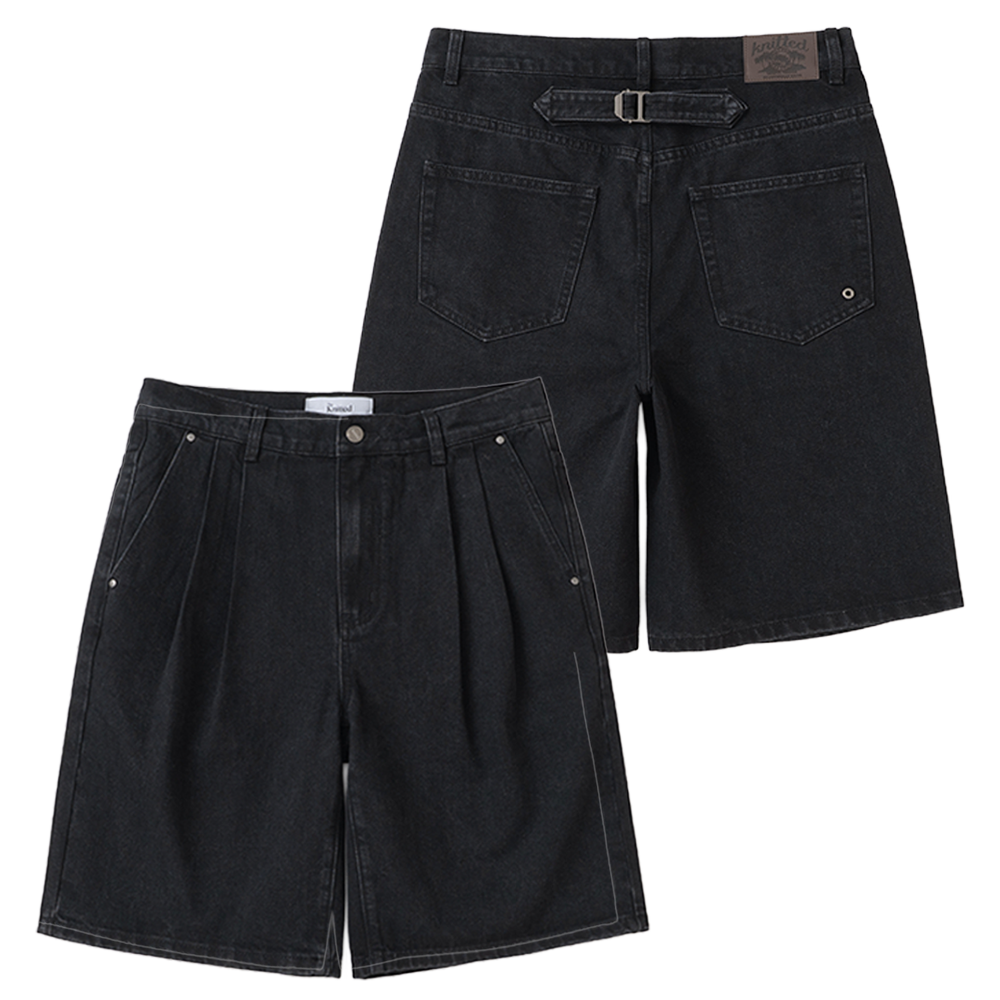 [KREAM 단독] 니티드 릴렉스 워싱 데님 투턱 신치백 쇼츠 블랙([KREAM 단독] Knitted Relaxed Washing Denim Two-Tuck Cinch Back Shorts Black)